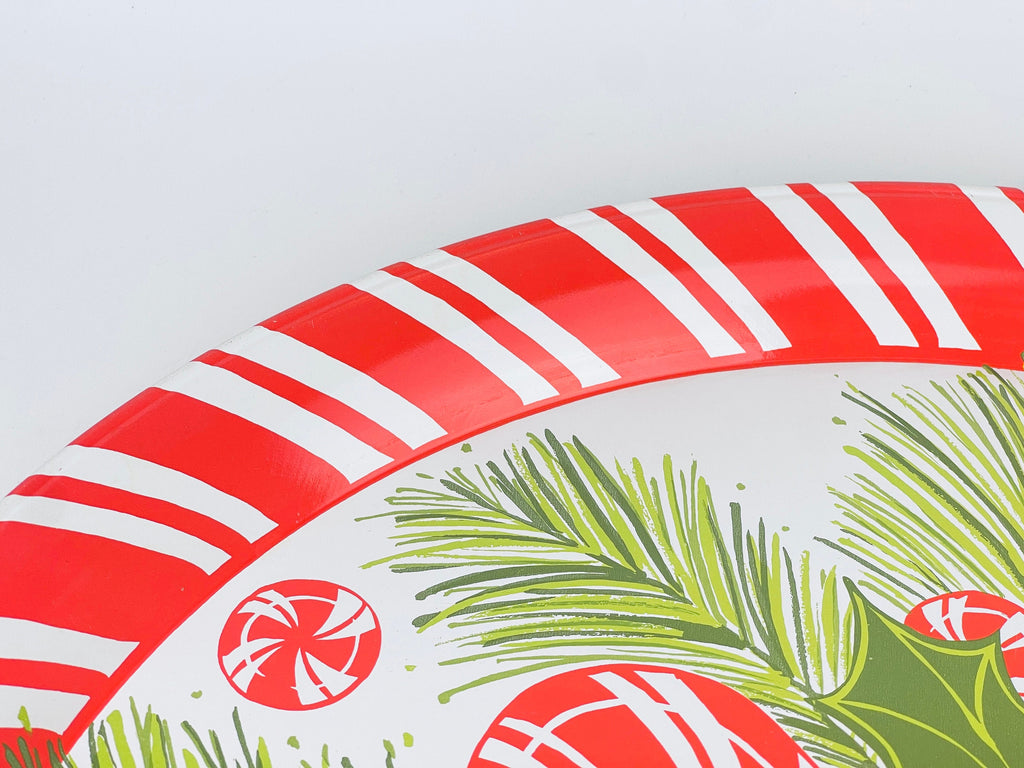 Product image for 'vintage christmas candy cane peppermint candy circular metal tray made in usa by hallmark' (view 688d41)