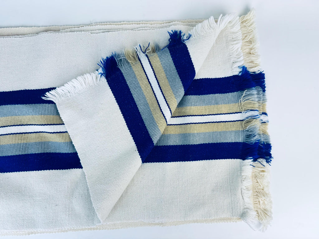 Product image for 'vintage rectangular blue beige stripped fringe style place mats set of five 5' (view 84bdbd)