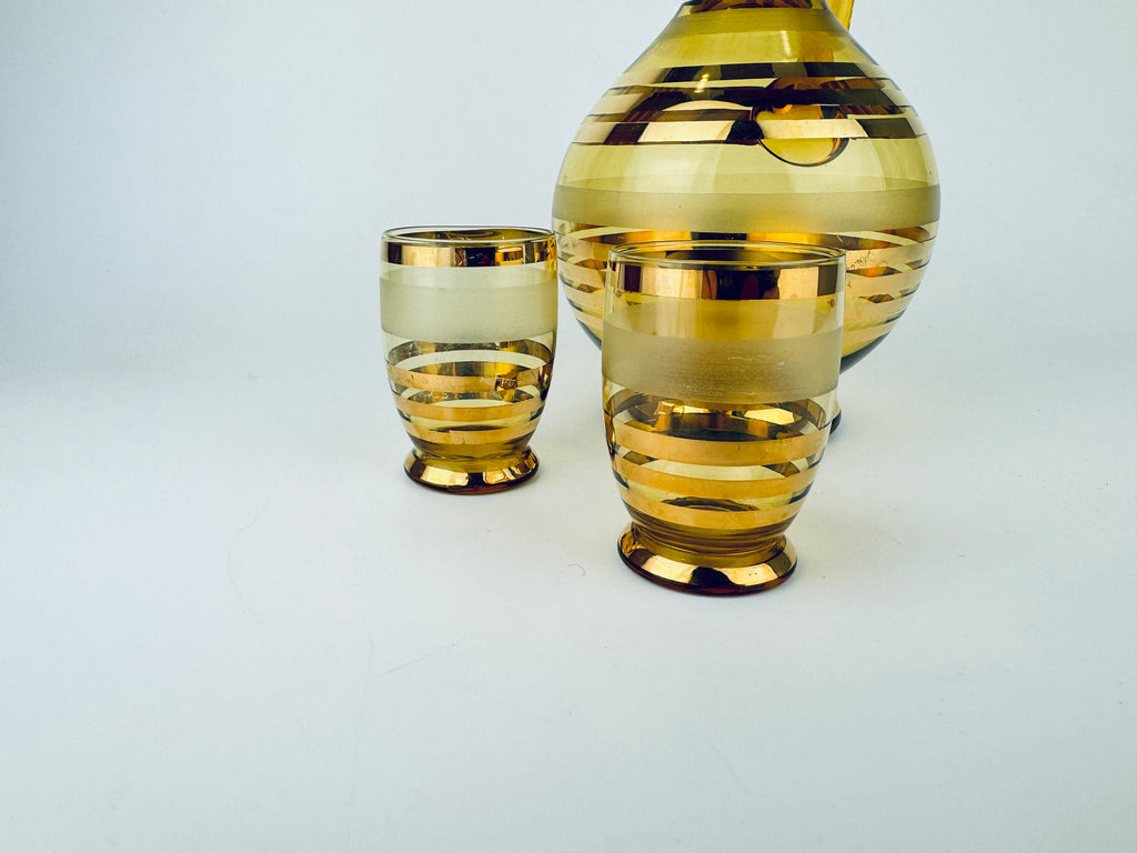 Product image for 'vintage amber gold striped glass barware set decanter shot glasses bohemia crystal barware gift' (view 74f8e6)
