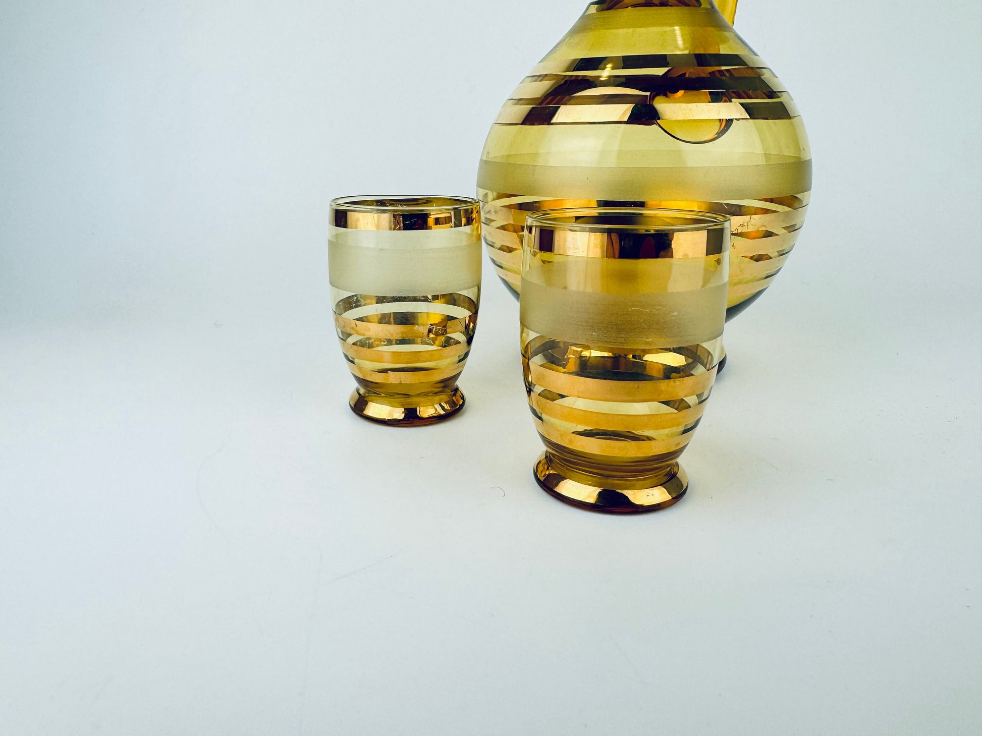 Product image for 'vintage amber gold striped glass barware set decanter shot glasses bohemia crystal barware gift' (view 74f8e6)