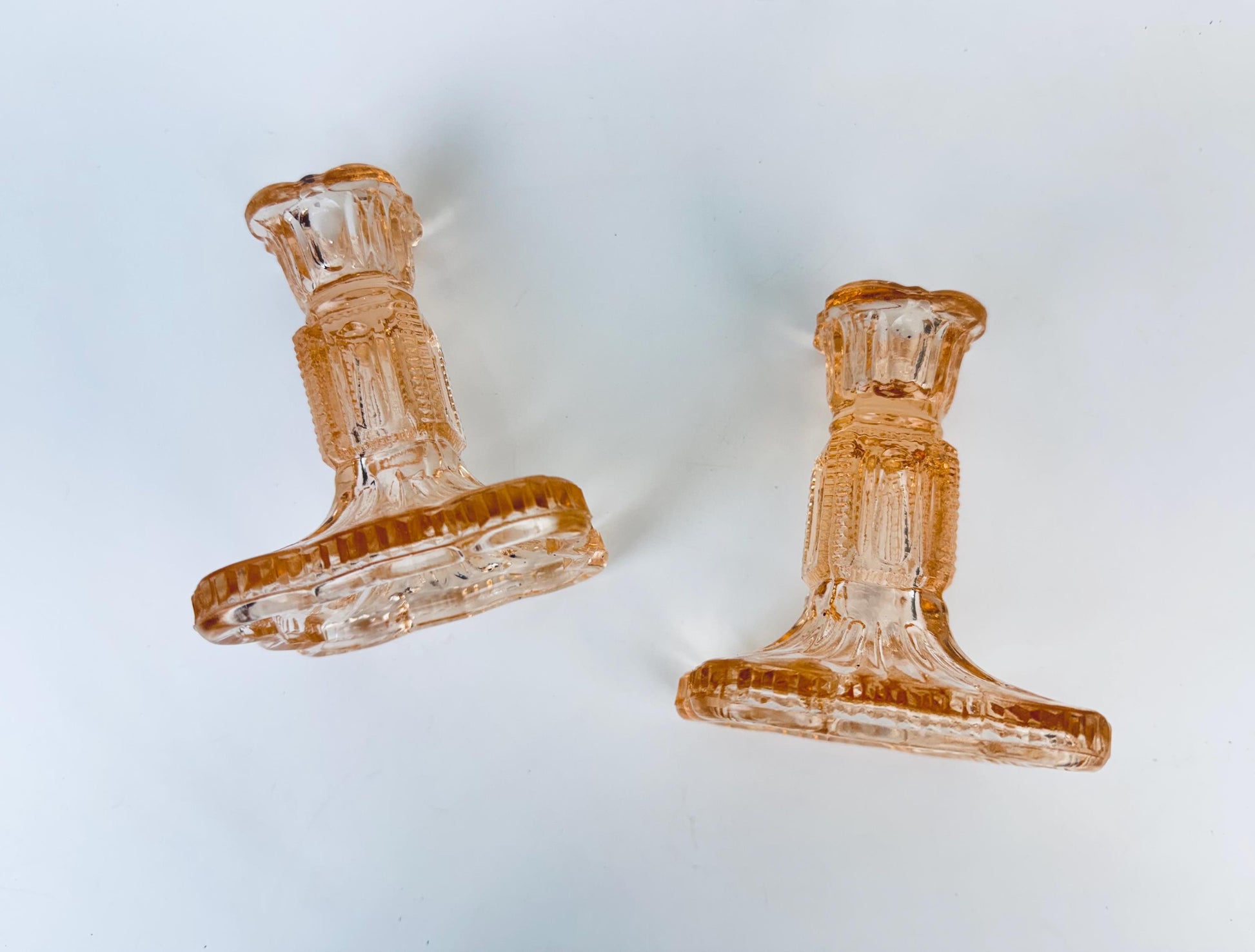 Product image for 'vintage pink blush depression glass candlestick holders set of two 2' (view d710ca)