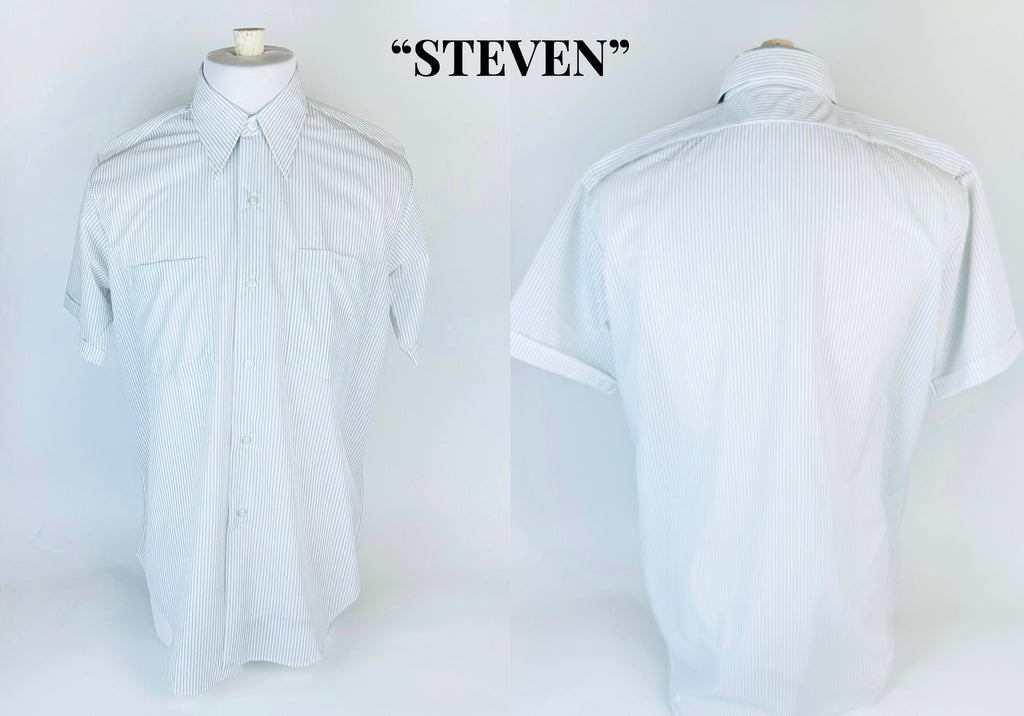 Product image for 'vintage 1970s blue grey striped short sleeve button up shirts 100 nylon made in hong kong by beau ville sold separately' (view 291b6c)