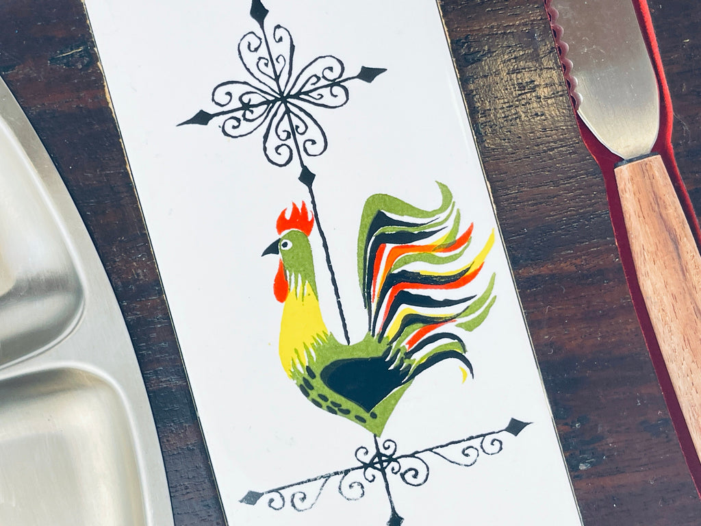 Product image for 'vintage mid century modern wood charcuterie appetizer board country rooster design made in japan' (view 90da2e)