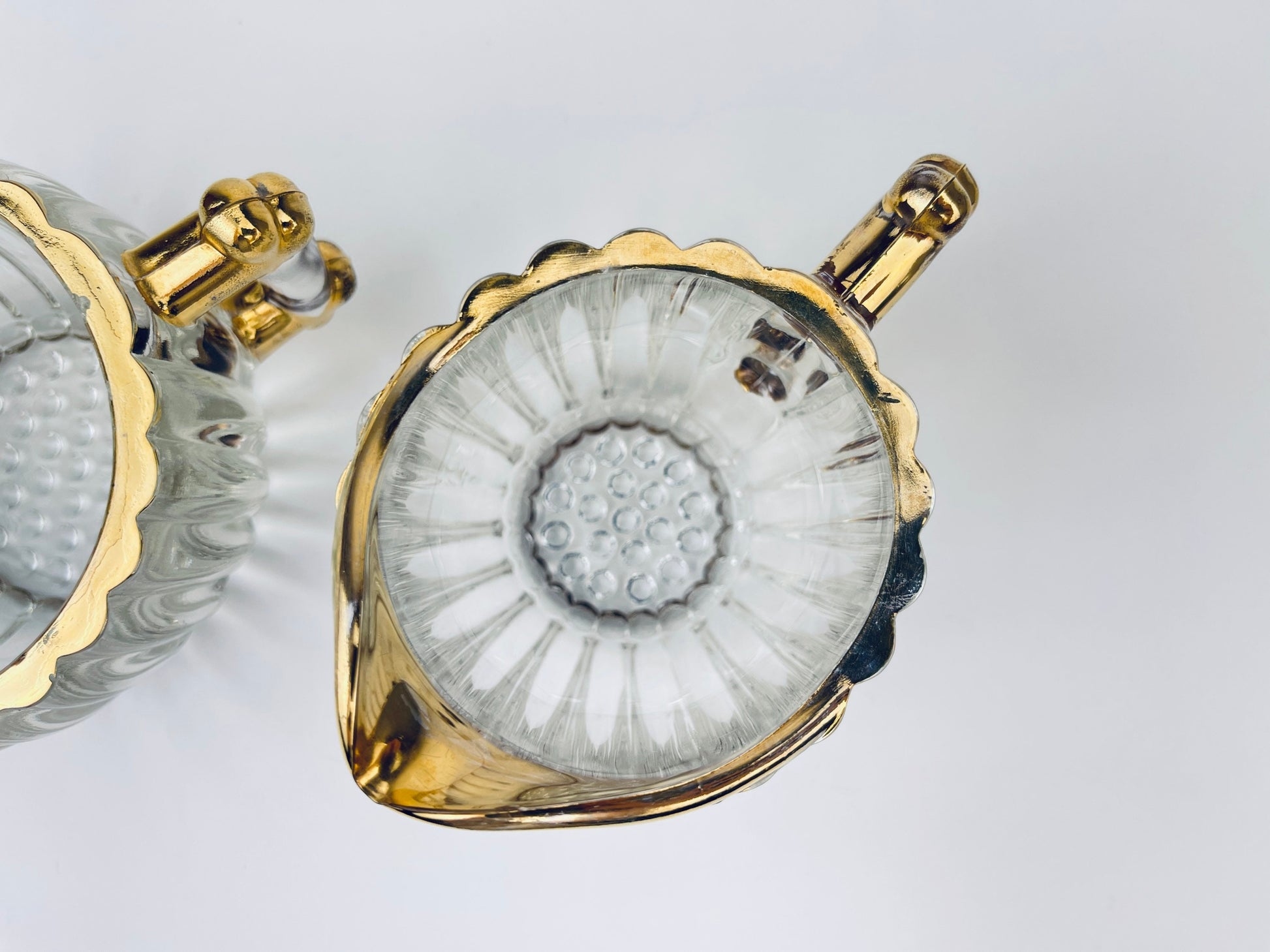 Product image for 'vintage jeanette hobnail glass cream sugar set gold rimmed top' (view 26c9c1)