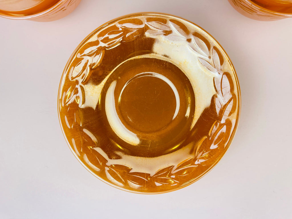 Product image for 'vintage peach lustreware laurel leaf tea cup saucer set replacement anchor hocking fire king made in usa' (view a340b5)
