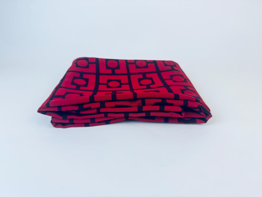 Product image for 'vintage francesca koshibo printed lava red black abstract geometric silky polyester fabric 1970s material' (view 2502b9)