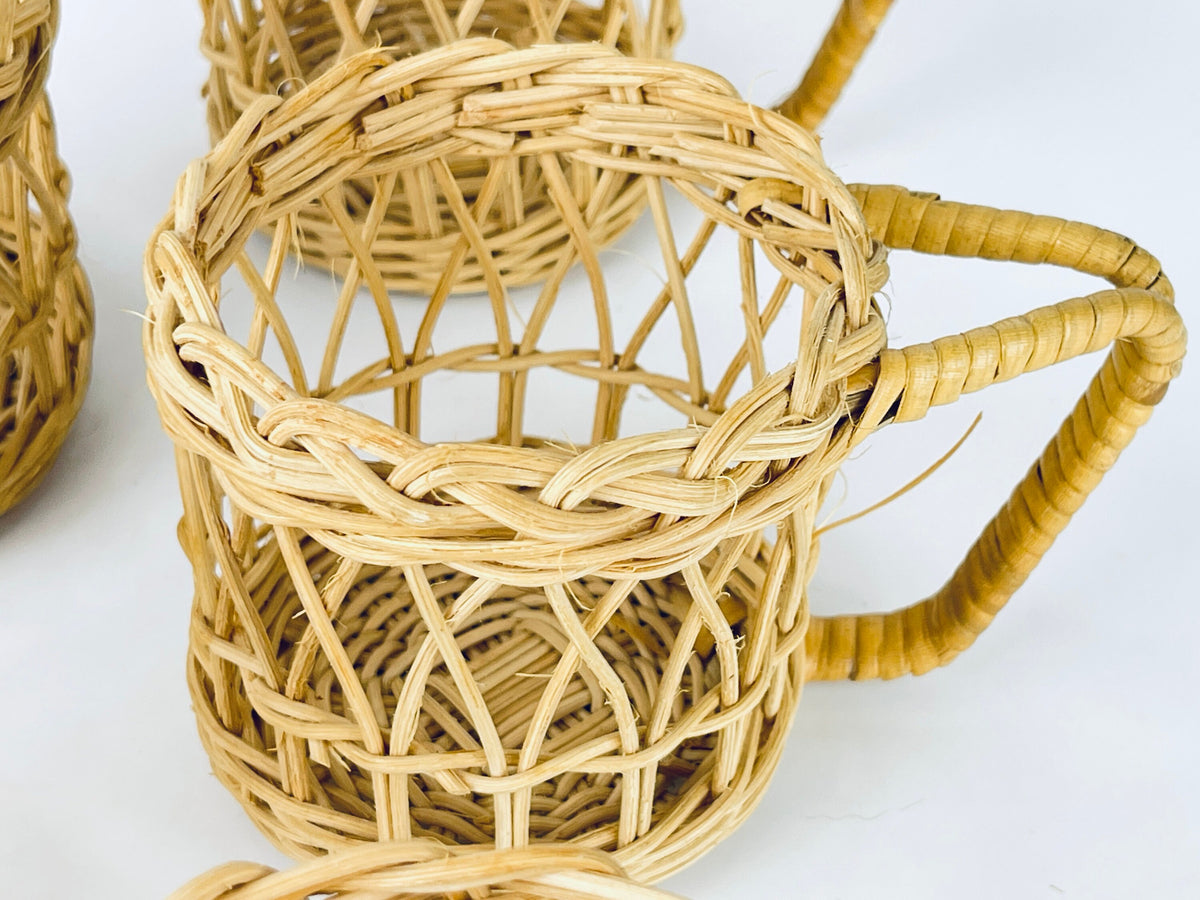 Product image for 'vintage boho woven wicker glass handled cup mugs set of five 5' (view 2b7bc6)