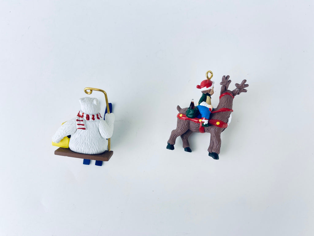Product image for 'vintage coca cola christmas tree ornaments trim a tree collection 1996 set of two 2 skiing bear elf reindeer' (view db659a)