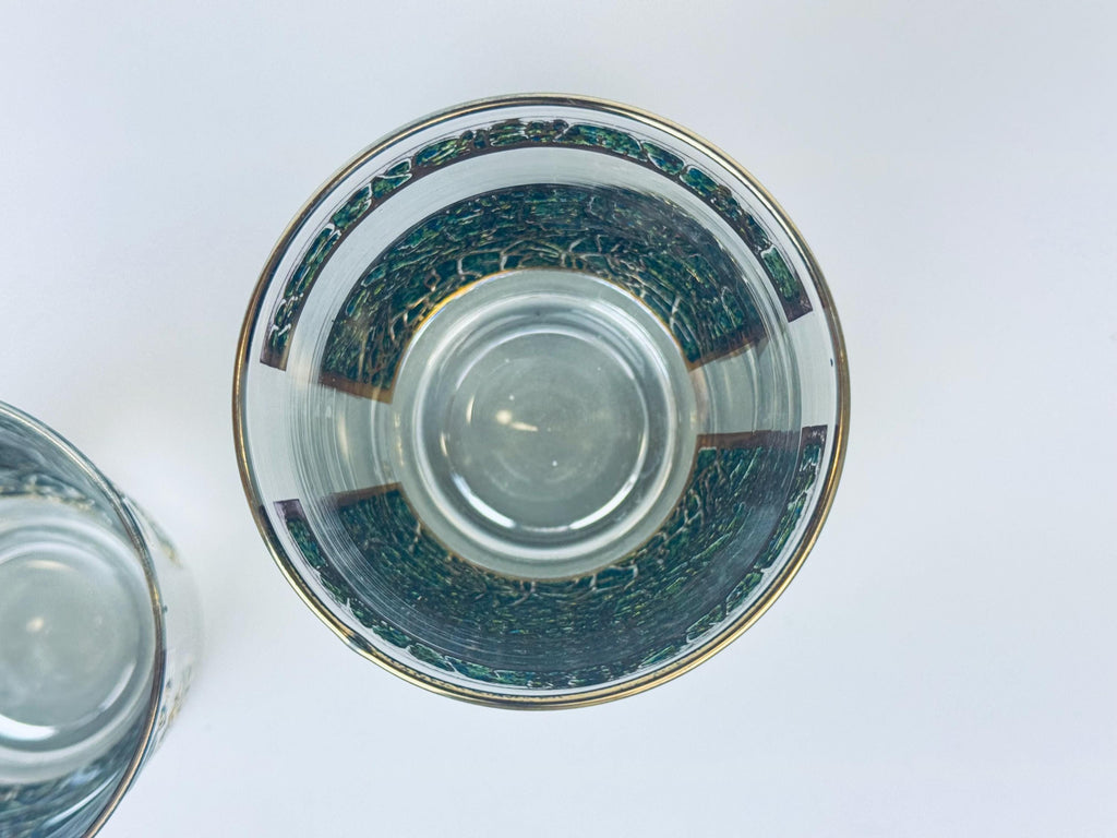 Product image for 'vintage gold green pattern lowball whiskey glasses dominion glass company set of two 2' (view 7f764c)