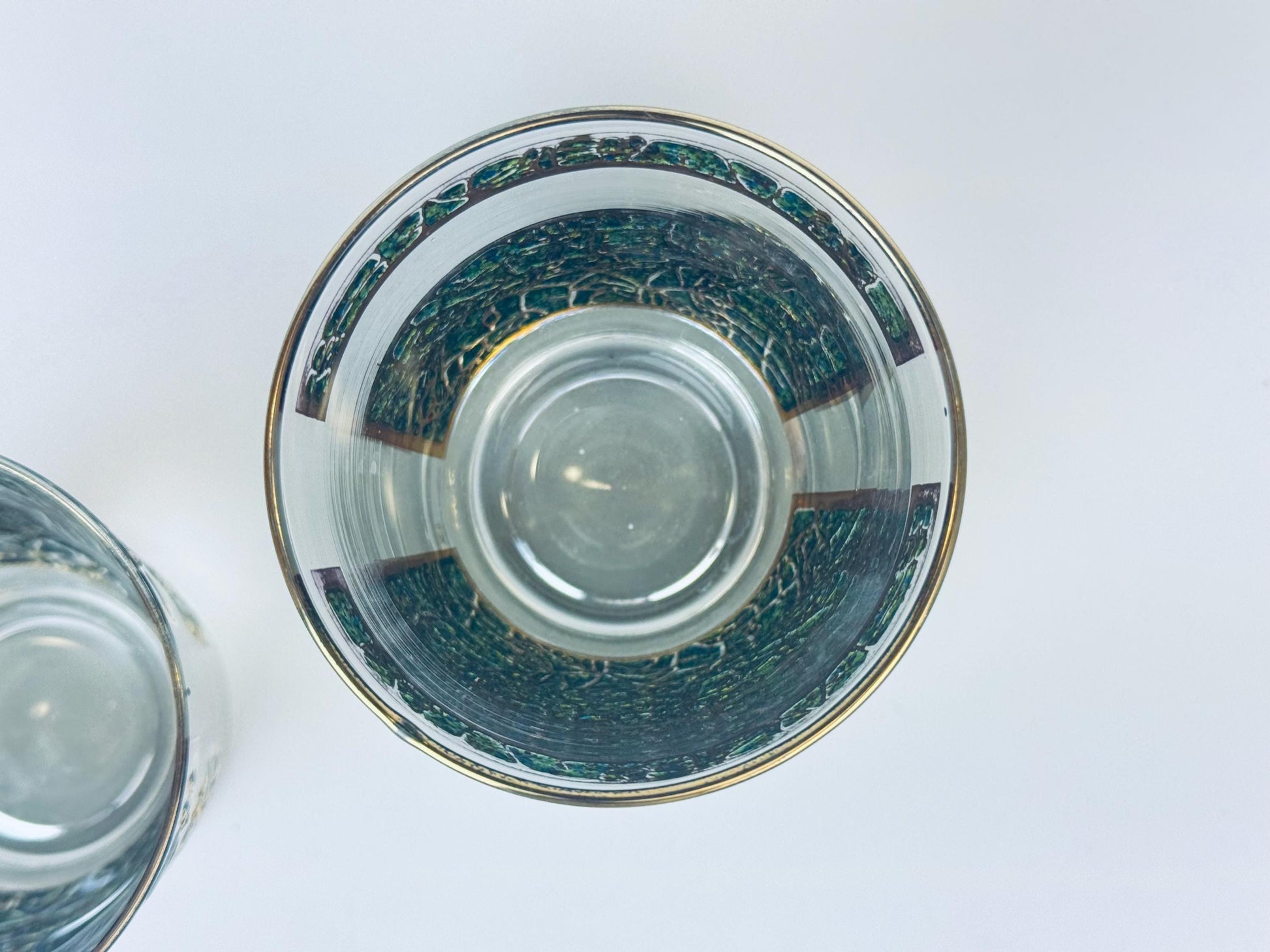 Product image for 'vintage gold green pattern lowball whiskey glasses dominion glass company set of two 2' (view 7f764c)