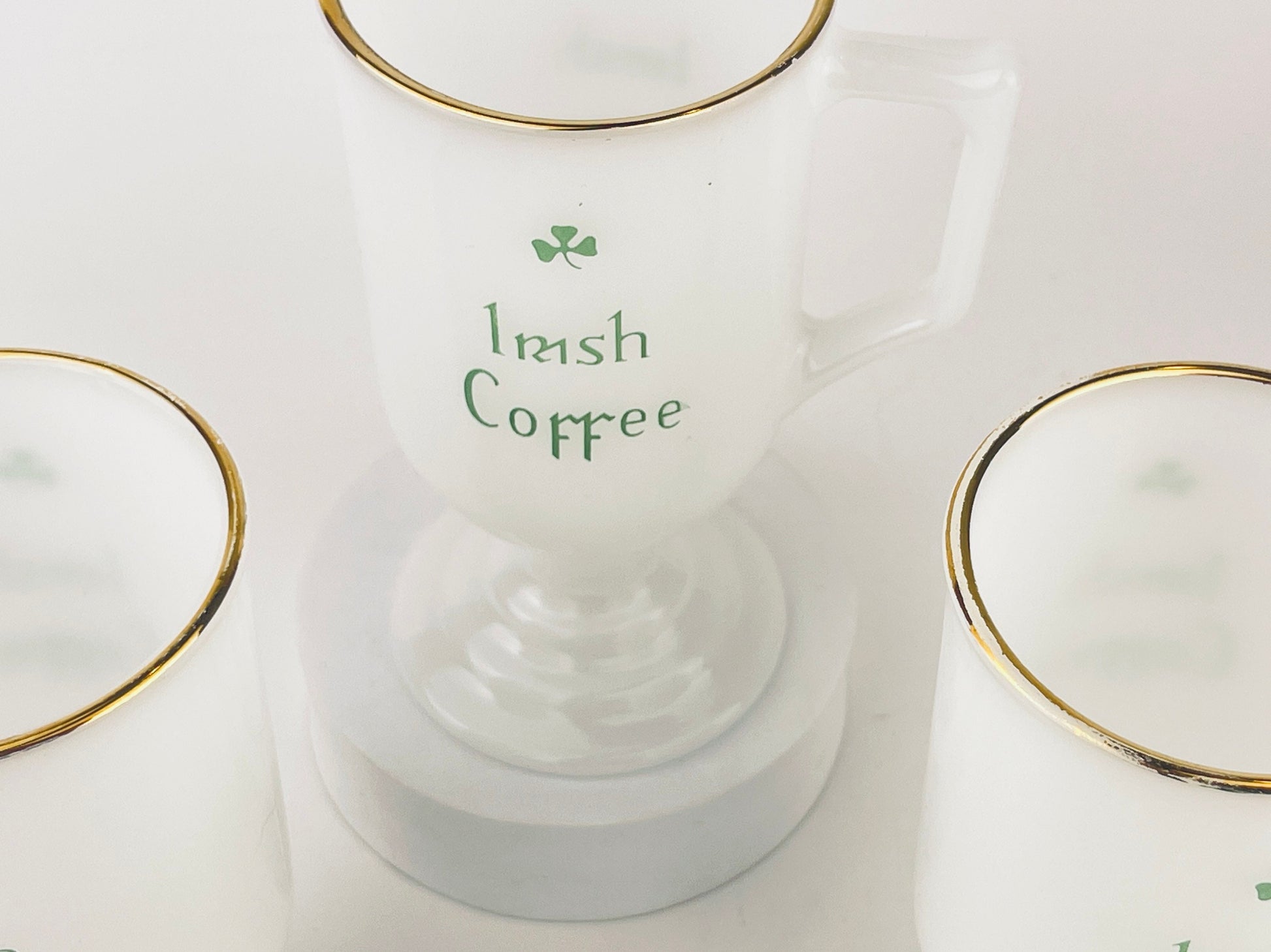 Product image for 'vintage milk glass irish coffee pedestal mugs set of three 3' (view f3e028)