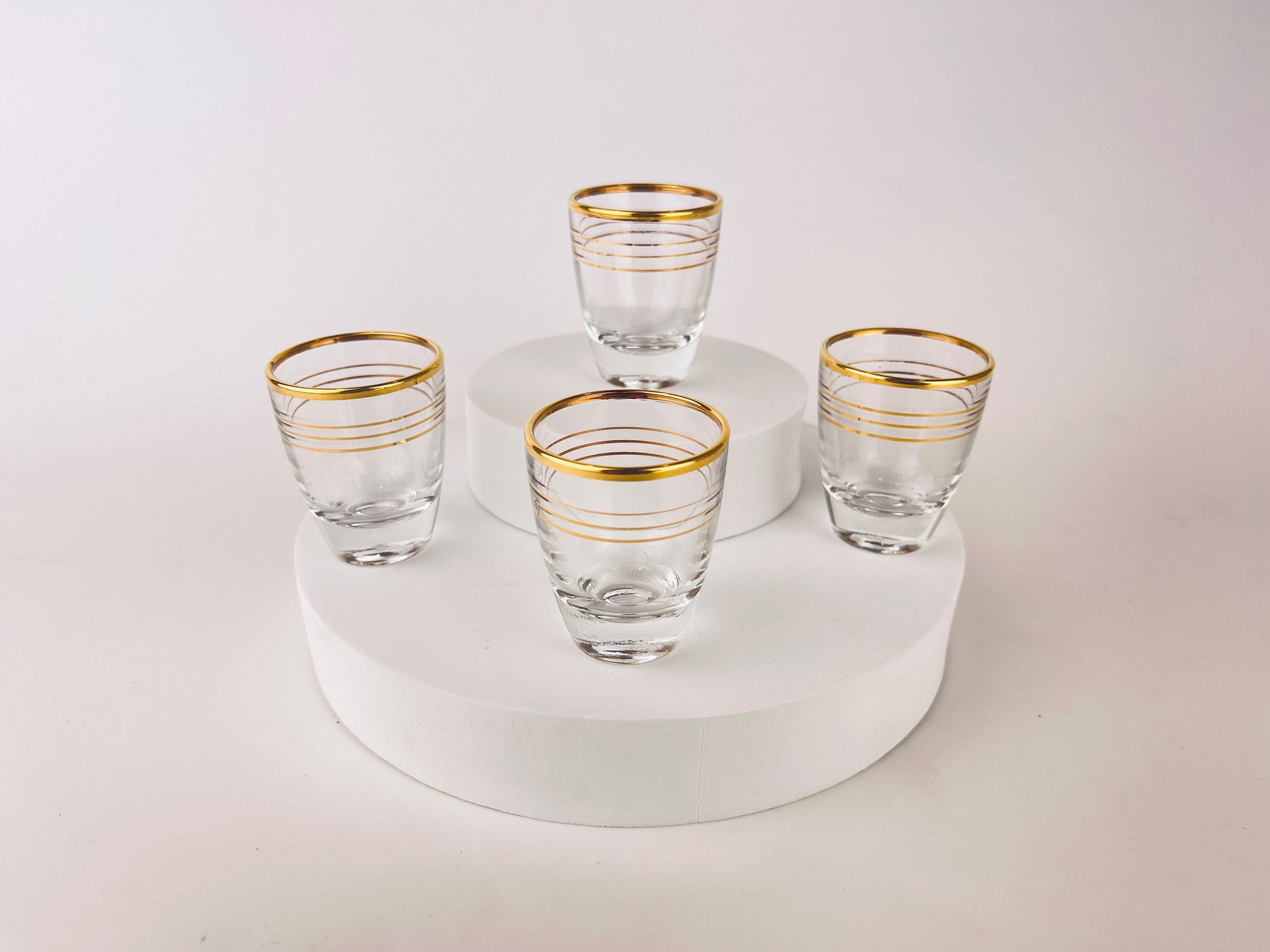 Product image for 'vintage french gold striped clear shot glass barware set set of four 4 made in france' (view 1f9735)