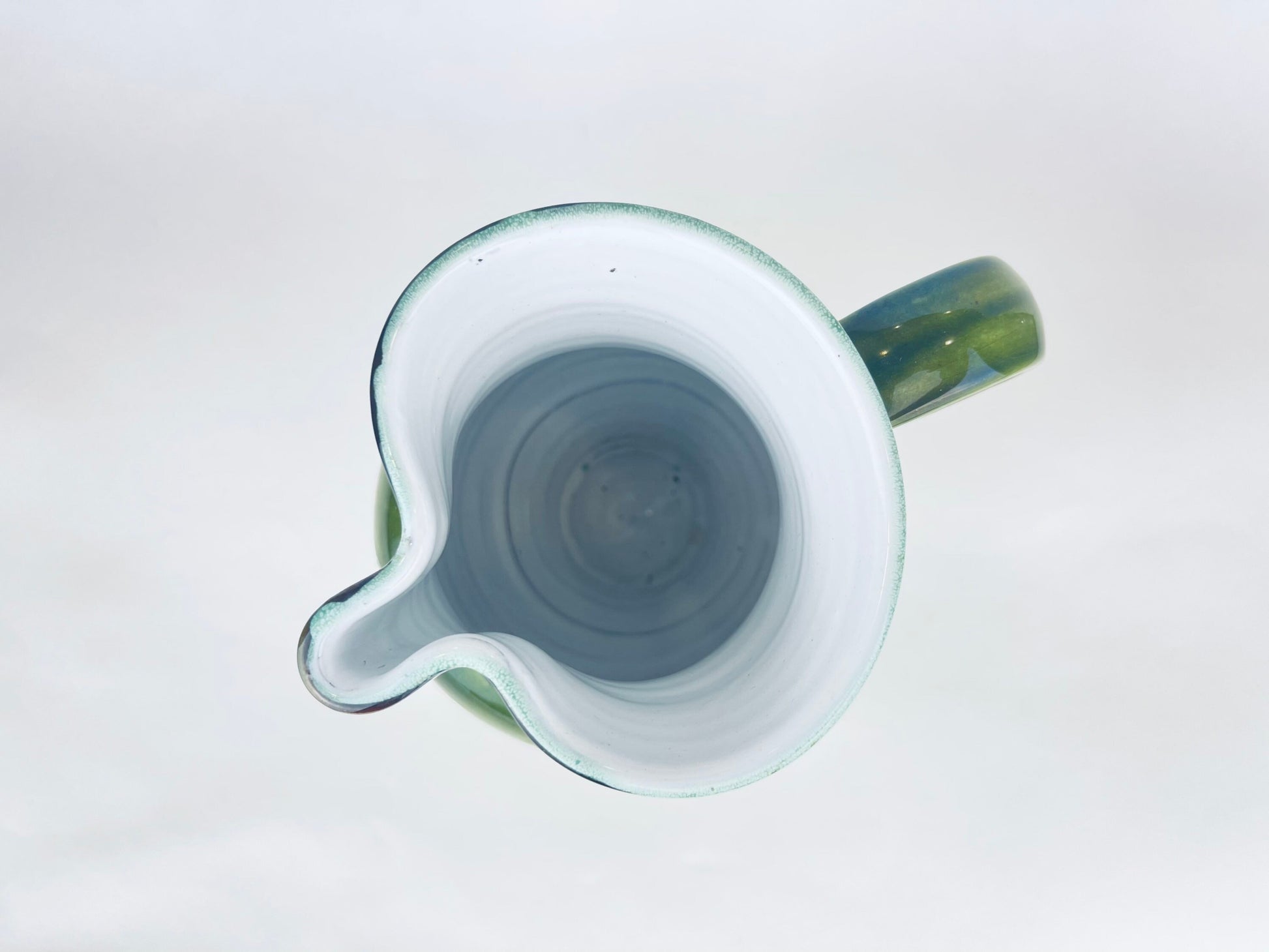 Product image for 'vintage hungarian folk green terracotta jug ruffled pour spout honeysuckle pattern' (view 98d4cf)