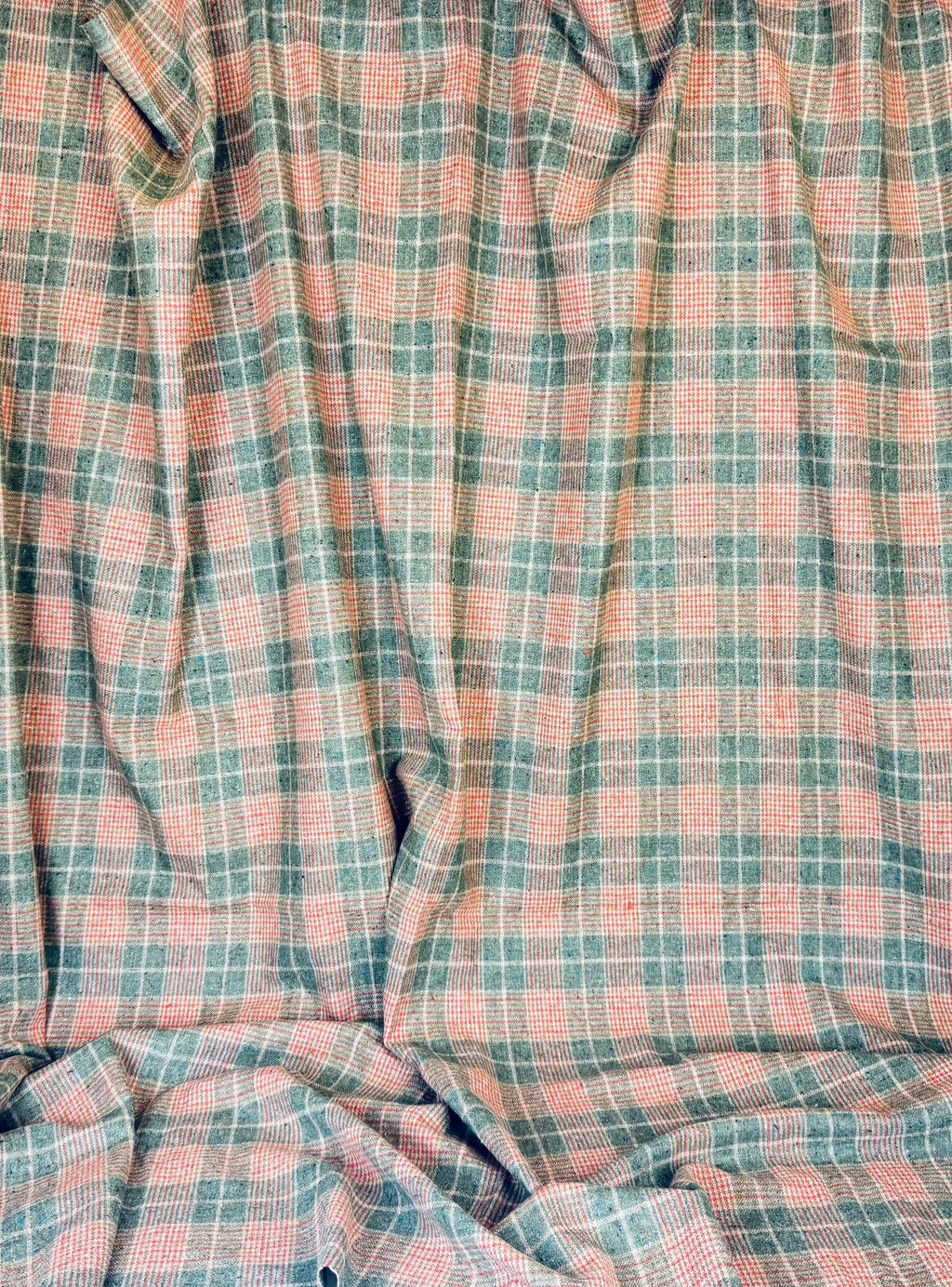 Product image for 'vintage green beige red plaid wool fabric material 57 x 60' (view bc9f9a)