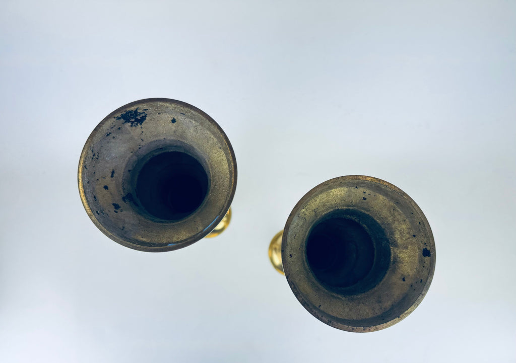 Product image for 'vintage tall 14 solid cast brass tapered curvy candle stick holders set of two 2' (view fab610)