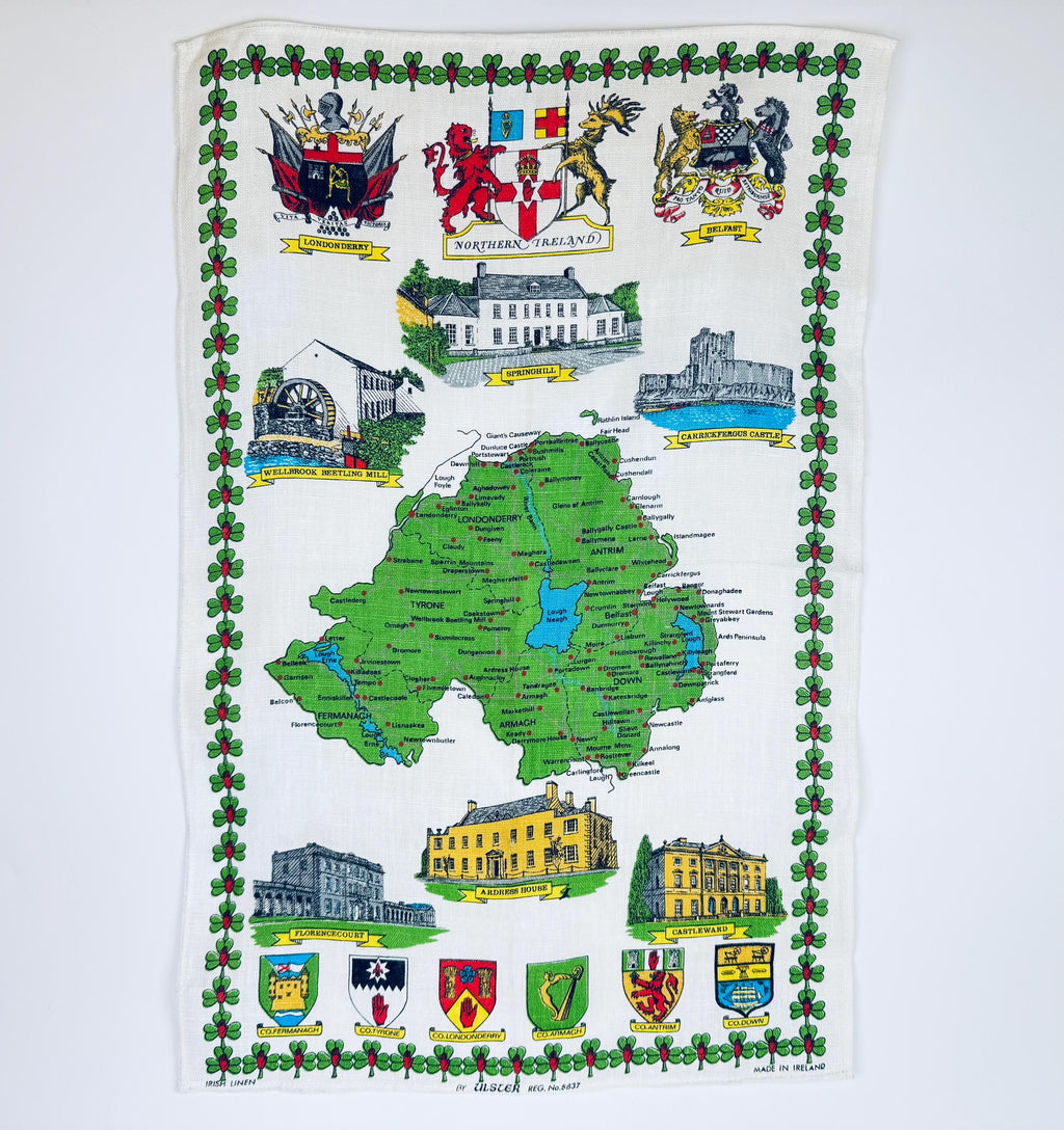 Product image for 'vintage pure irish linen northern ireland map tea towel ulster weavers made in ireland' (view cda34d)