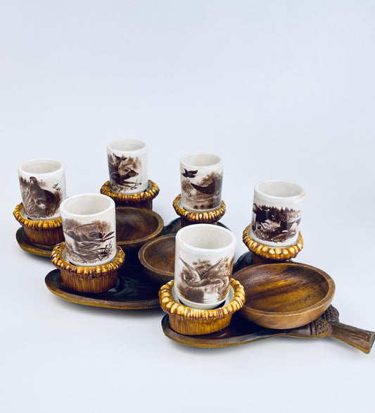 Product image for 'vintage woodland acorn shot glass barware set 1970s rustic hunting lodge decor' (view 1cc36a)