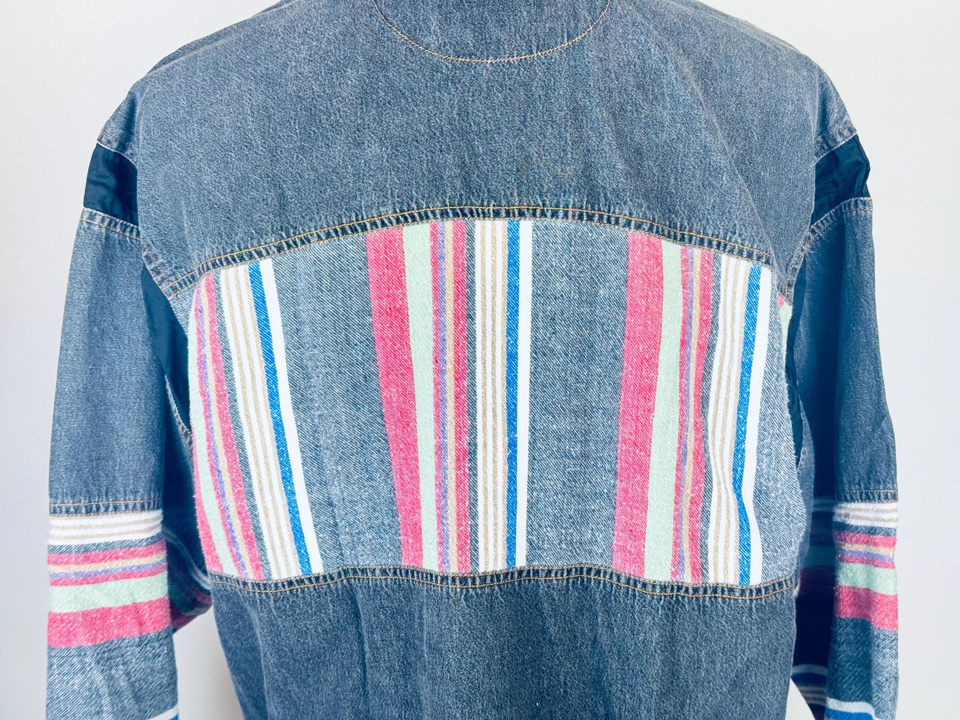Product image for 'vintage oversized denim striped shirt size m fits l made in hong kong' (view 3a66ca)