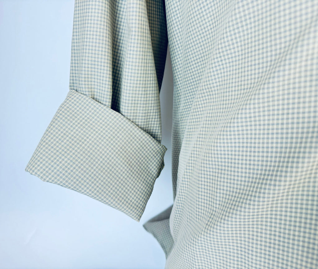 Product image for 'vintage geoffrey beene long sleeve button down green grey gingham shirt size 17 32 33 large made in hong kong' (view c090c3)