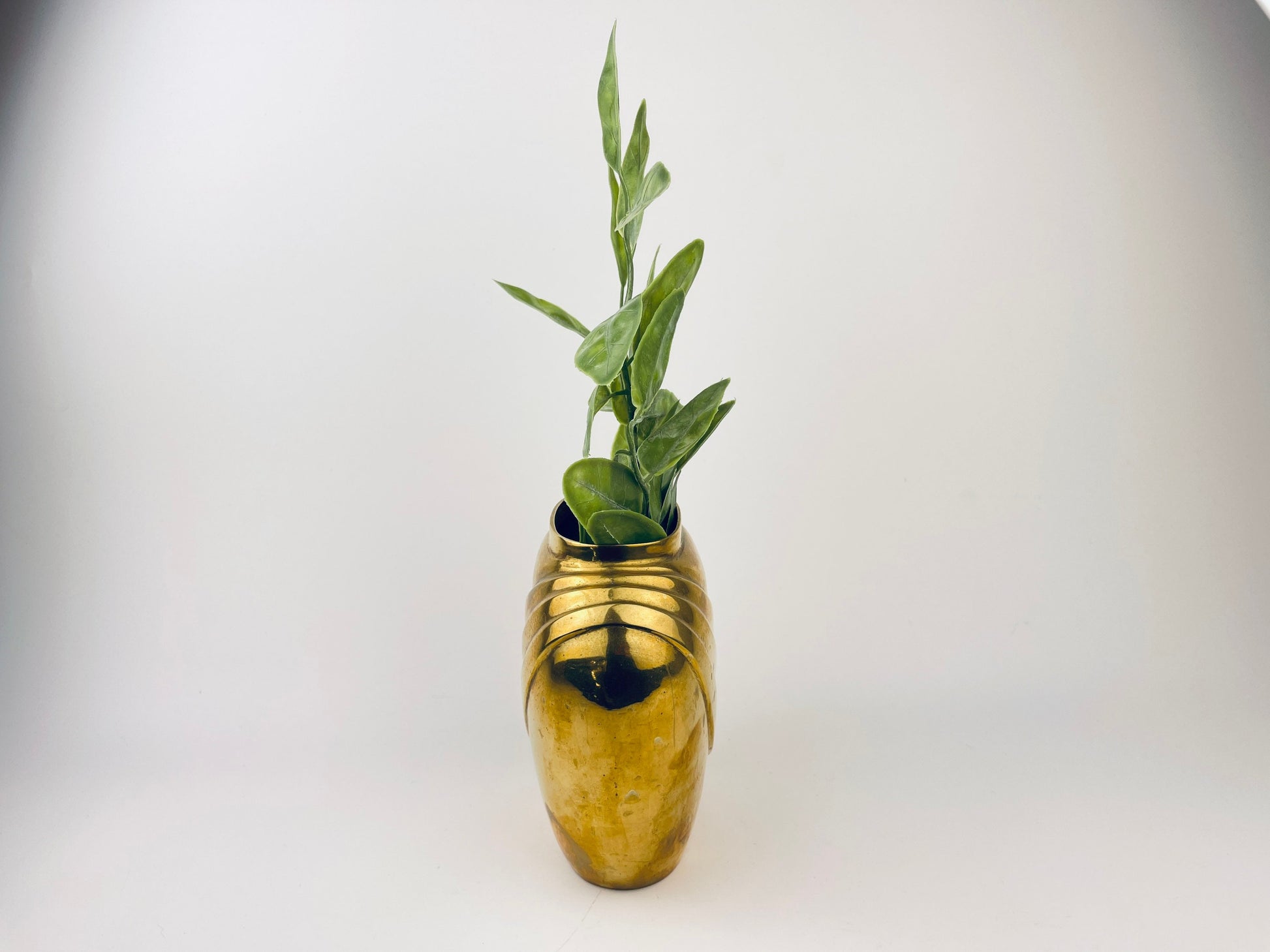 Product image for 'vintage art deco revival brass vase indoor planter attractive aged metal patina' (view 88633f)