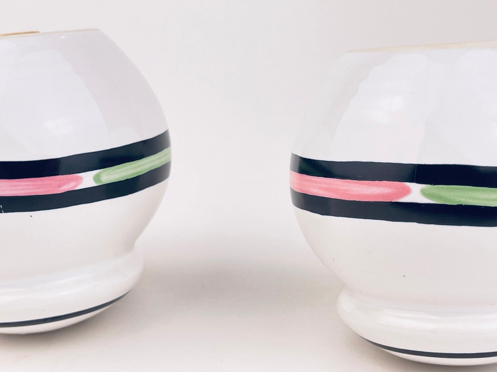 Product image for 'vintage 80s style pastel striped ceramic salt pepper shakers' (view 2fa6f7)