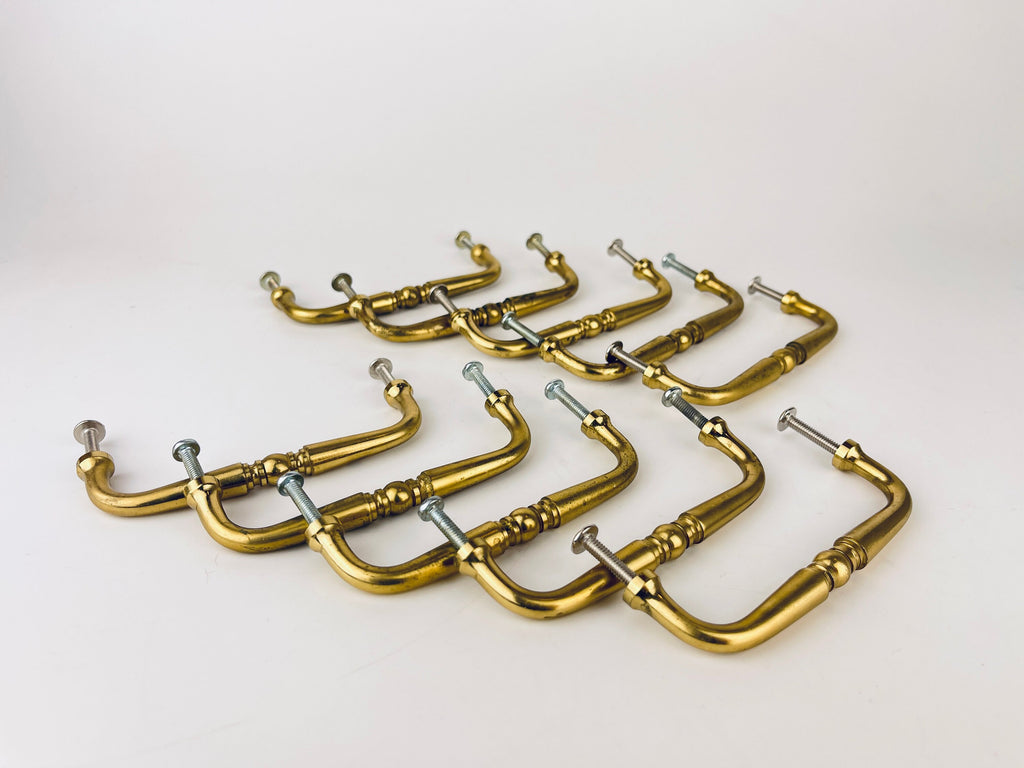 Product image for 'vintage horizontal solid brass drawer pull hardware attractive aged brass patina sold separately' (view f77f41)