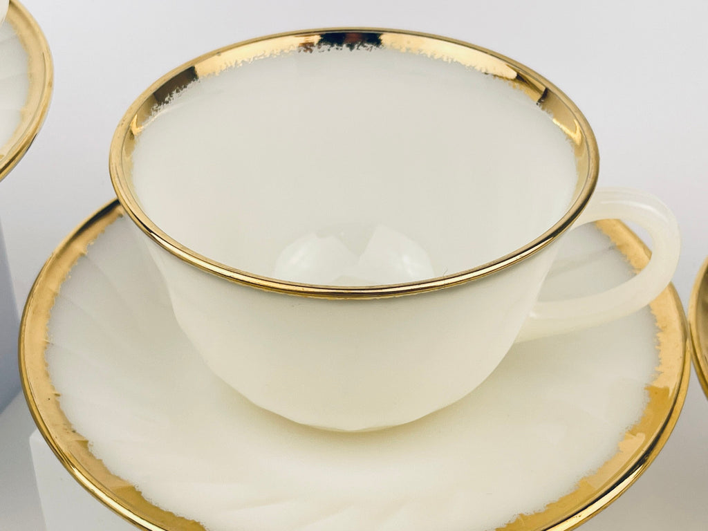 Product image for 'vintage fire king white gold gilt trim milk glass tea cup saucer replacement made in usa' (view a1b4cd)