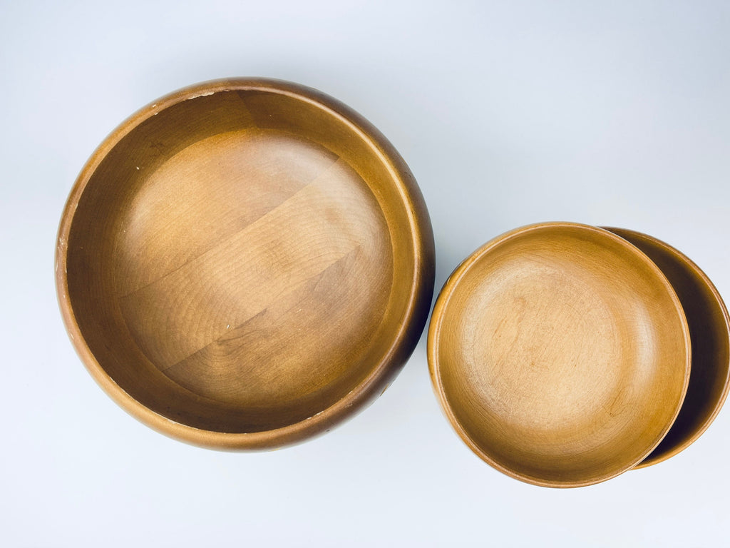 Product image for 'vintage baribocraft canada wood salad bowl set set of four 4 individual bowls one 1 serving bowl' (view 0cc368)