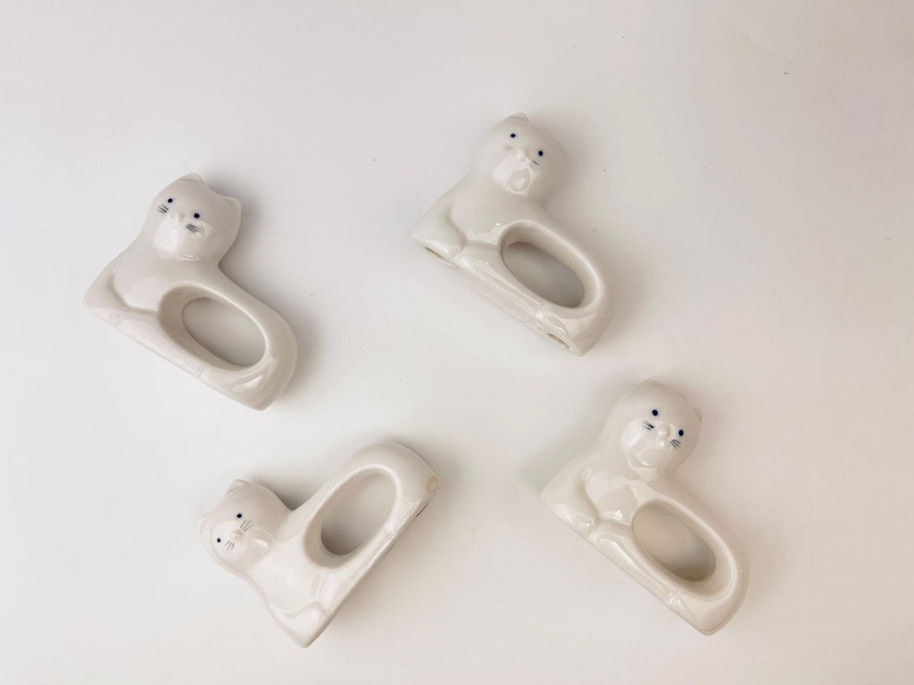 Product image for 'vintage white cat porcelain napkin ring holders set of four 4 imported exclusively by abbott' (view 41486b)