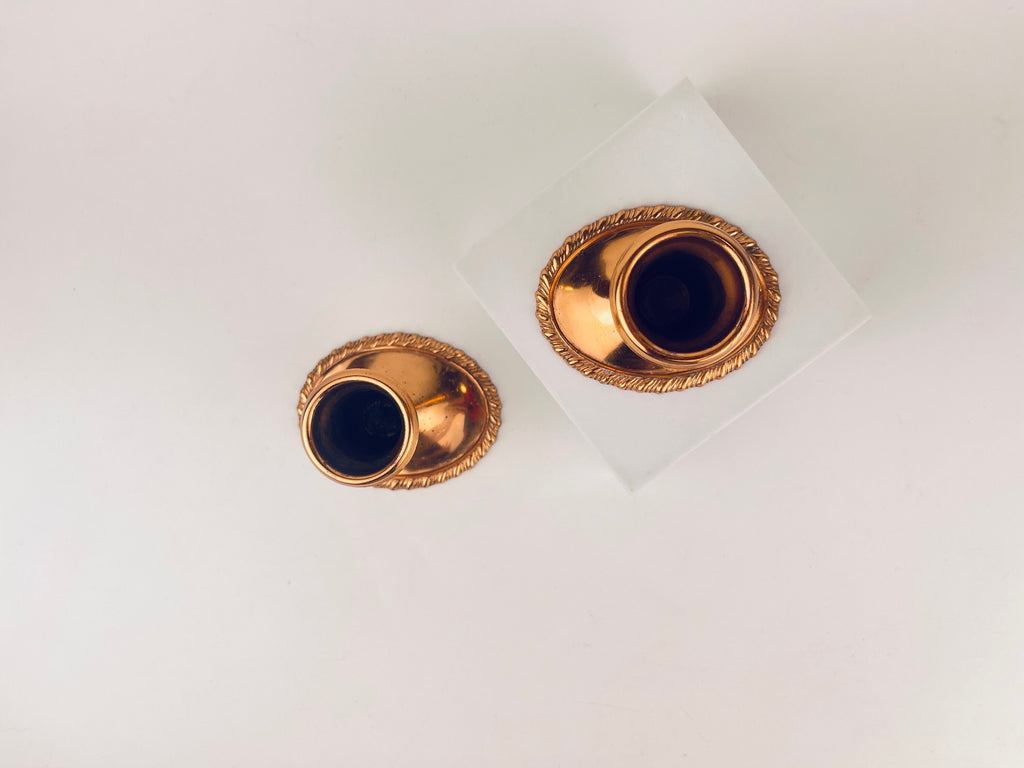 Product image for 'vintage copper plated candlestick holders set of two 2 coronet plate e p lead attractive aged metal patina' (view 84bac9)