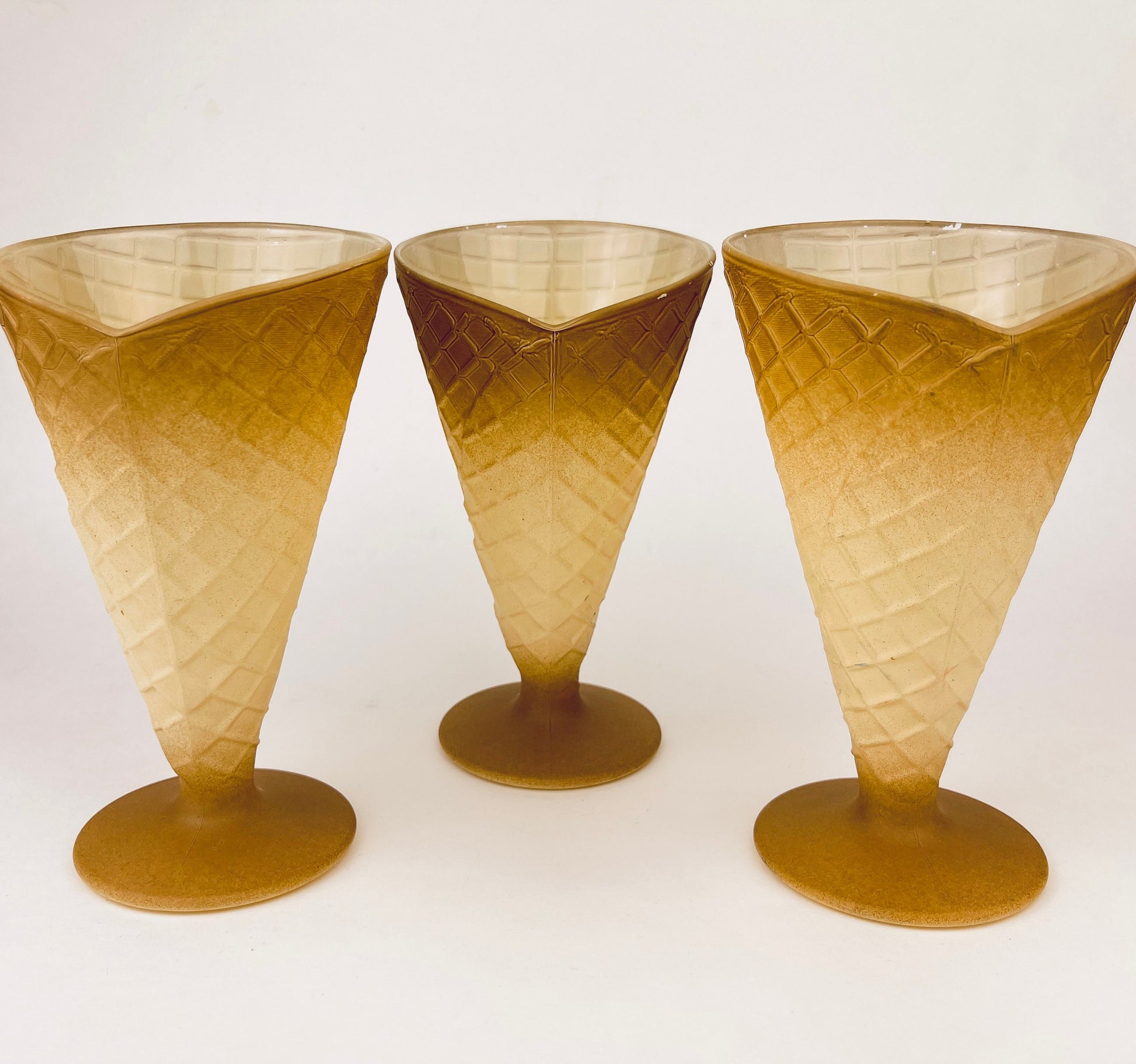 Product image for 'vintage waffle cone glass dessert cups set of three 3 made in italy' (view c8d7a2)