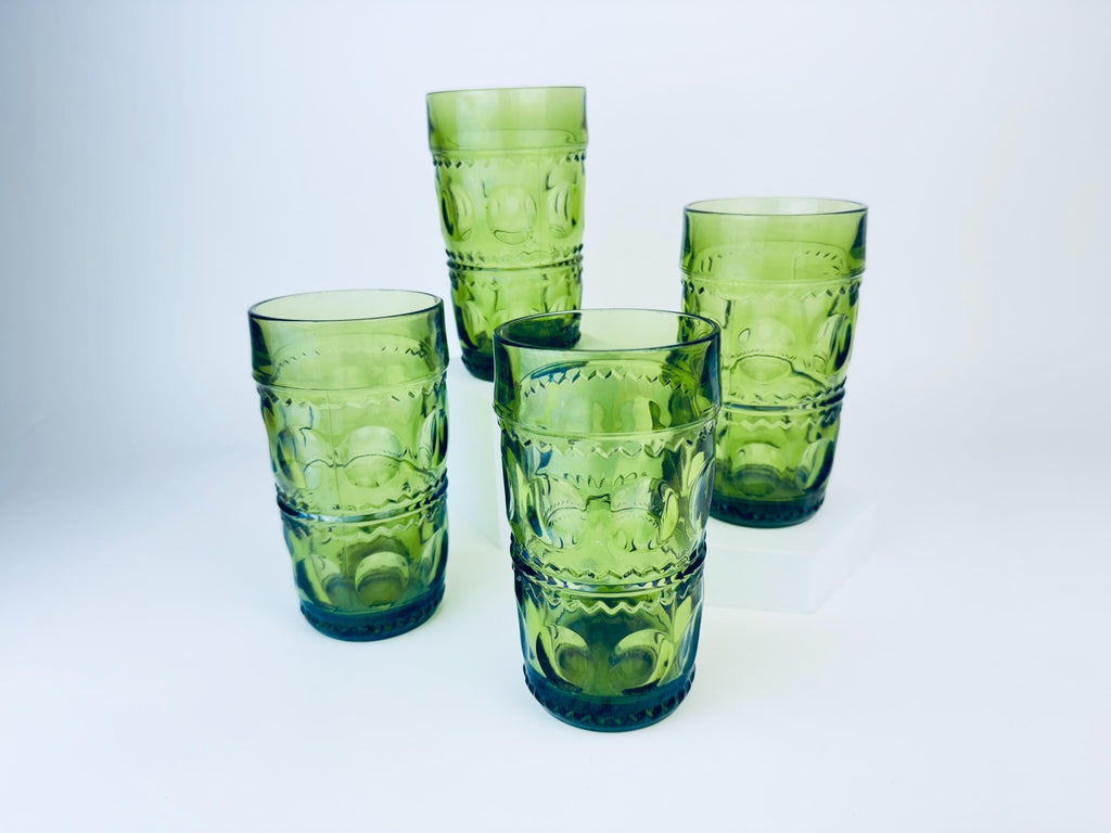 Product image for 'vintage avocado green kings crown thumbprint indiana pressed glass glassware sets sold separately' (view e8972b)