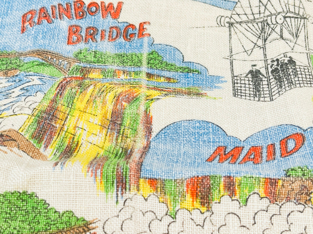 Product image for 'vintage niagara falls canada tea towel multicolour 1960s linen souvenir maid of the mist horseshoe falls floral clock' (view 6af204)