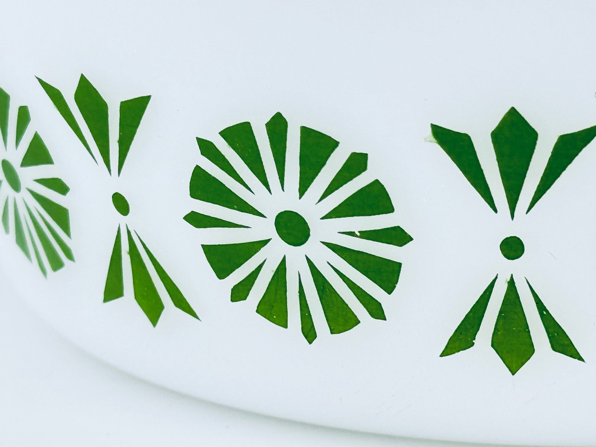 Product image for 'vintage glasbake green pinwheel bushel of wheat pattern casserole dish 514 2 qt made in usa' (view eff1e8)