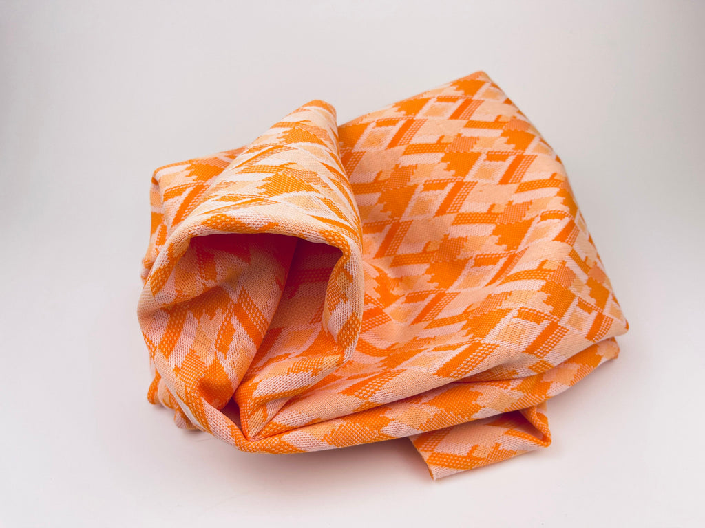 Product image for 'vintage orange white diamond polyester stretch fabric 45 x 62' (view d211a0)