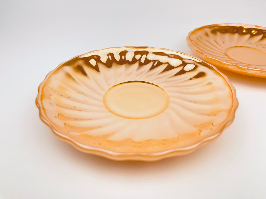 Product image for 'vintage peach lustreware swirl demitasse espresso saucer plate replacement anchor hocking fire king made in usa set of two 2' (view 5a6f40)