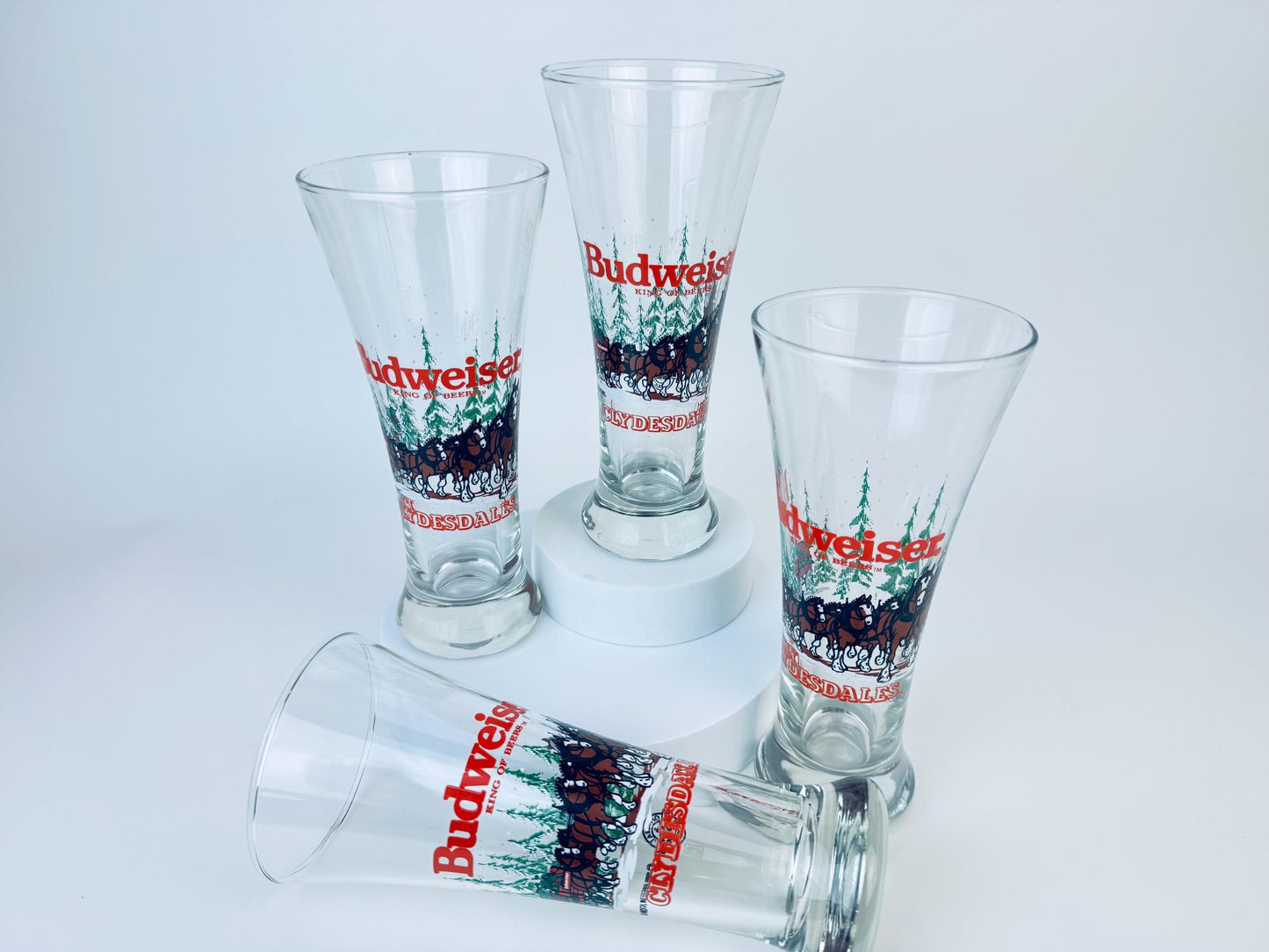 Product image for 'vintage budweiser clydesdale fluted beer glass set of four 4' (view dec185)