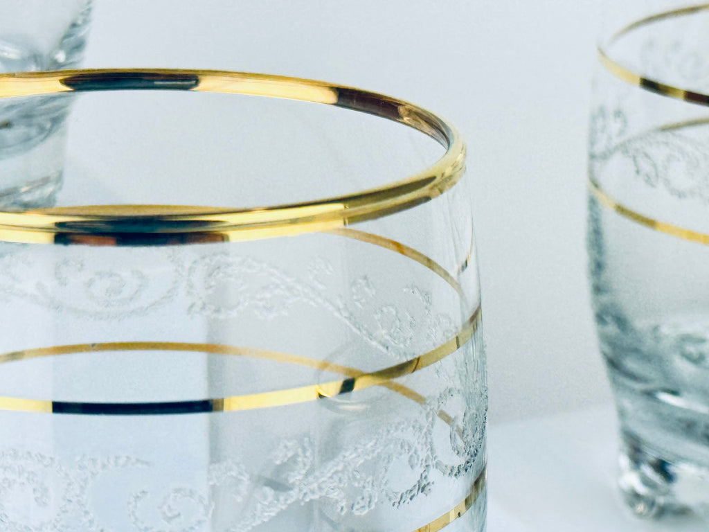 Product image for 'vintage frosted swirl gold striped low ball glasses set of four 4' (view 771b03)