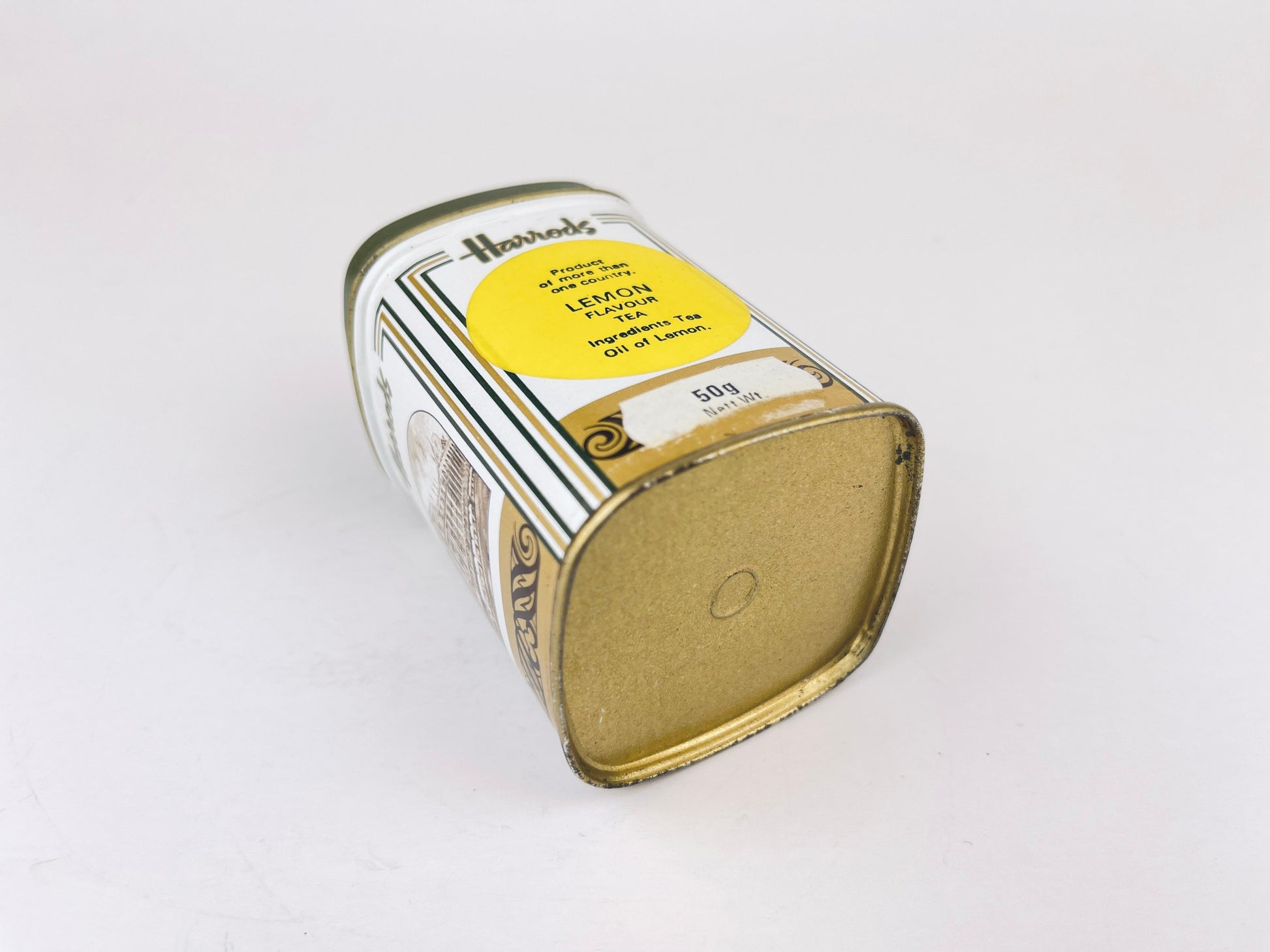 Product image for 'vintage harrods tea tin green white pattern' (view abd0eb)