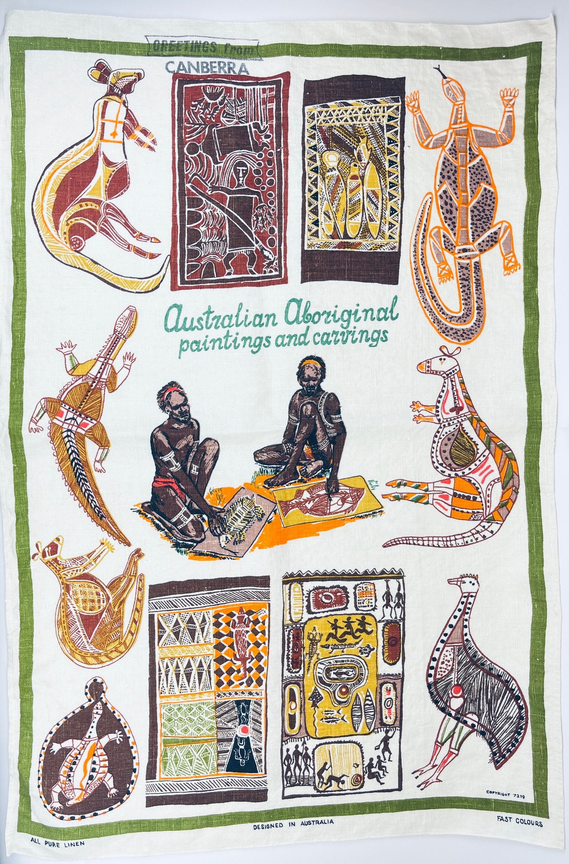 Product image for 'vintage 1970s australian aboriginal art linen tea towel canberra souvenir' (view 702859)