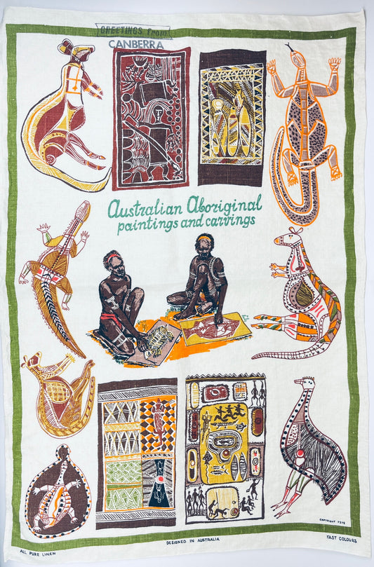 Product image for 'vintage 1970s australian aboriginal art linen tea towel canberra souvenir' (view 702859)