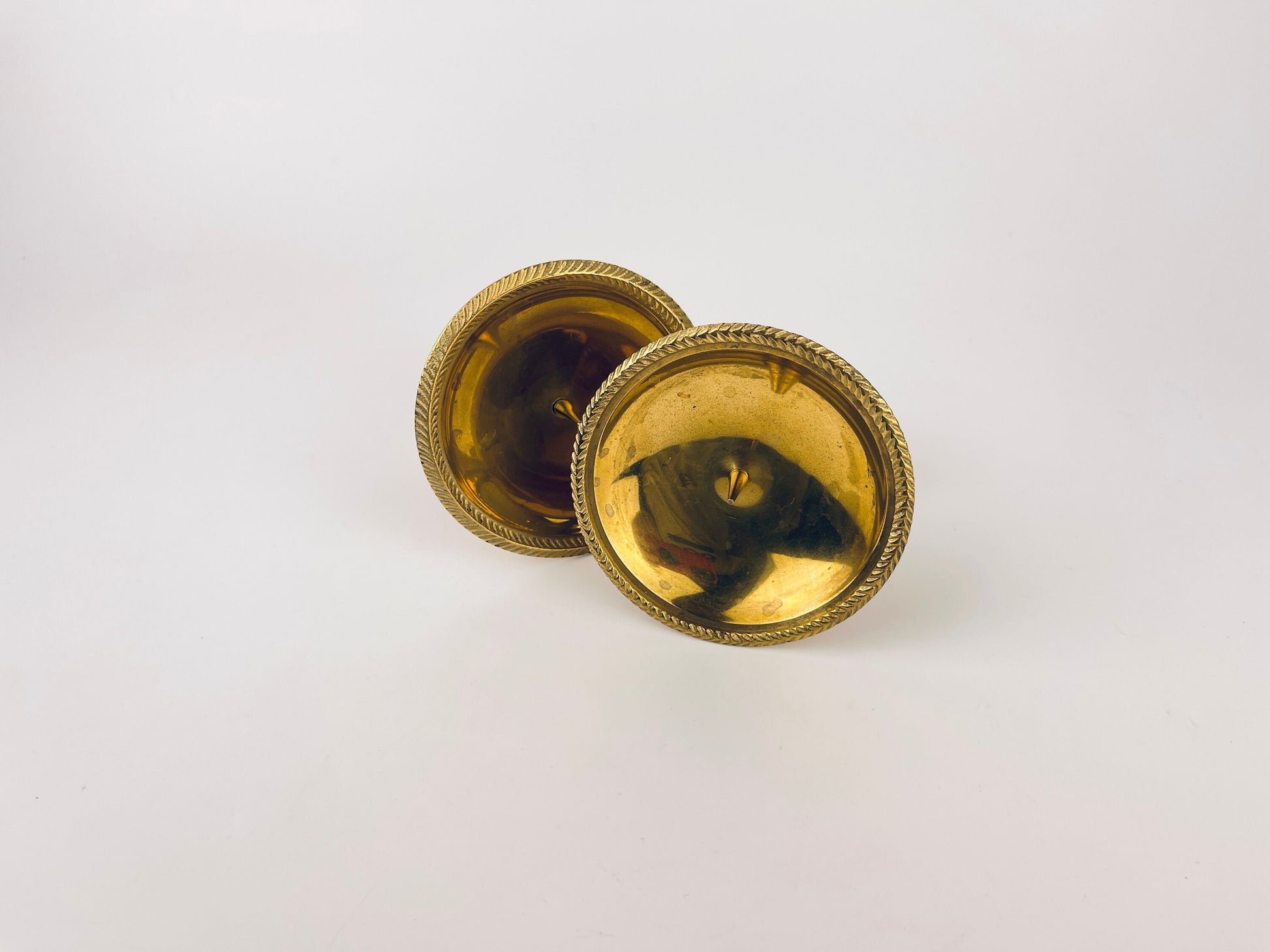 Product image for 'vintage brass pedestal spike candleholders set of 2 with etched rim' (view d4ed53)