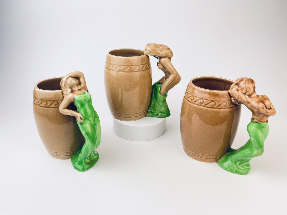 Product image for 'vintage risque nude woman barrel shaped brown ceramic mug sold individually groomsmen barware gift made in japan 1' (view 7b2ea3)