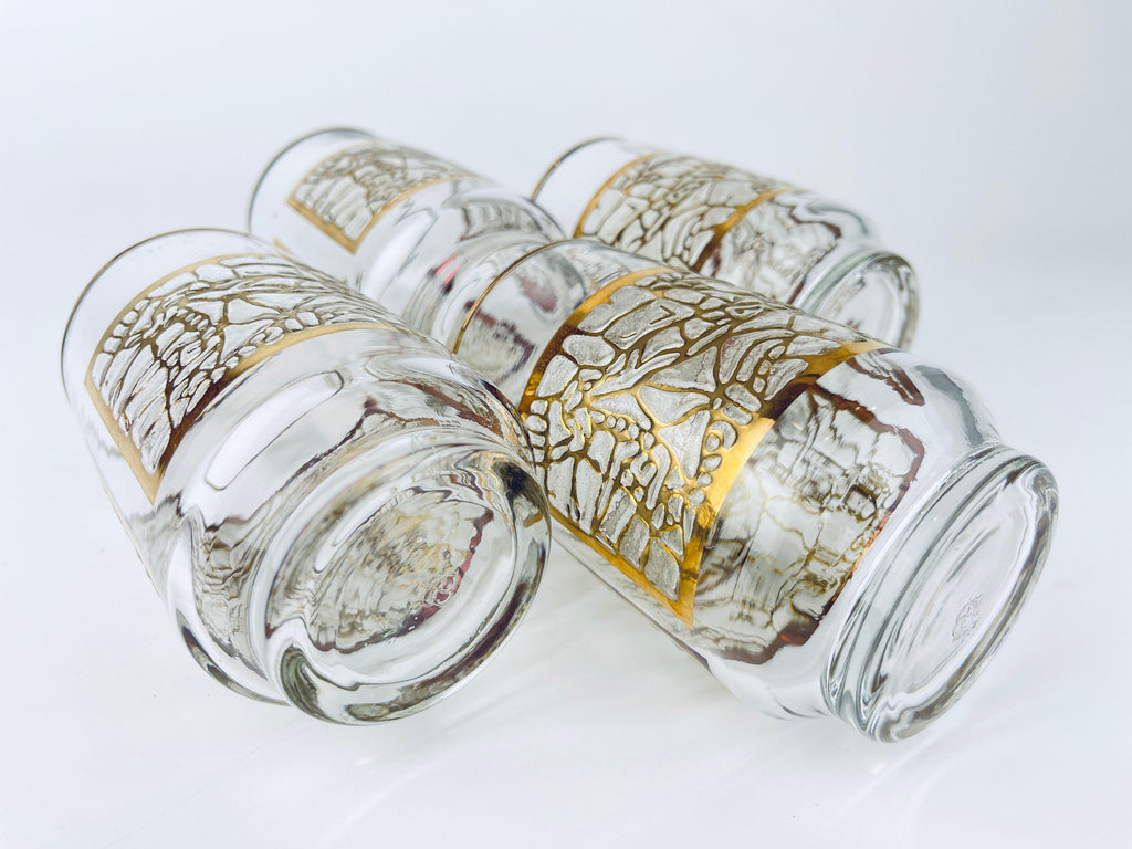 Product image for 'vintage gold textured crackle ice glass set set of four 4 lowball barware glasses barware gift' (view 3d86bf)