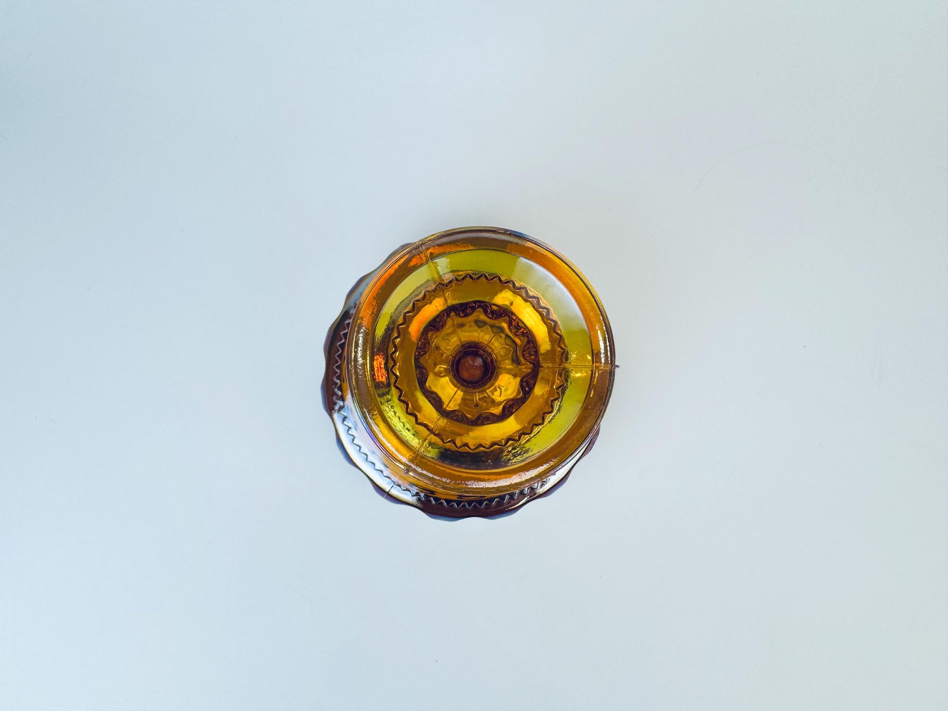 Product image for 'vintage amber carnival glass kings crown thumbprint pedestal compote candy bowl by indiana glass company' (view d429dd)
