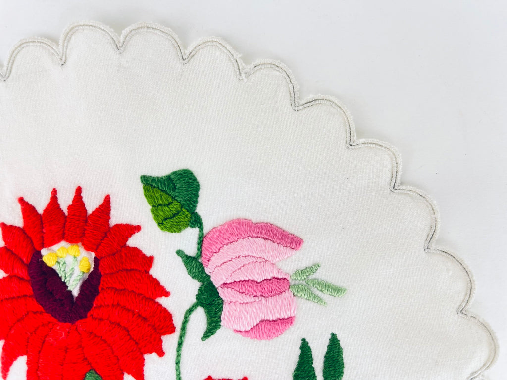 Product image for 'vintage circular scalloped edge folks floral pattern table linen doily' (view 318114)