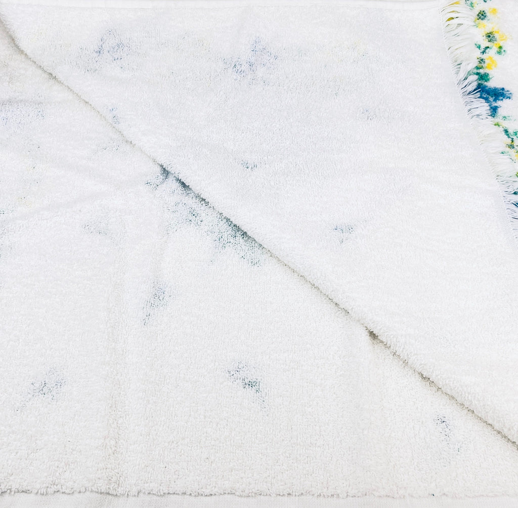 Product image for 'vintage blue floral bath fringe towel cotton polyester blend made in canada' (view ede494)
