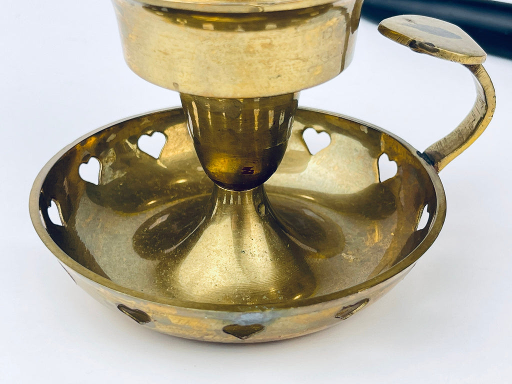 Product image for 'vintage brass heart chamber candlestick holder attractive aged metal patina' (view 0a280a)