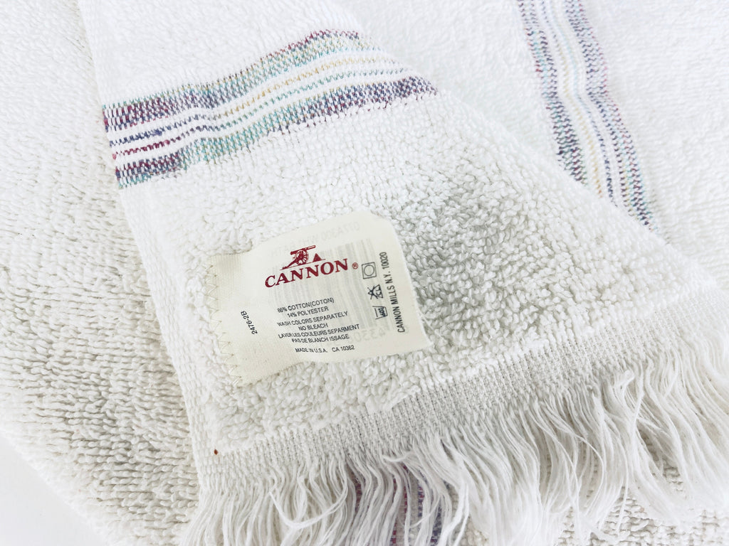 Product image for 'vintage cannon fringe rectangular bath towel pastel ribbon stripe pattern cotton polyester blend made in usa sold separately' (view 7f875f)