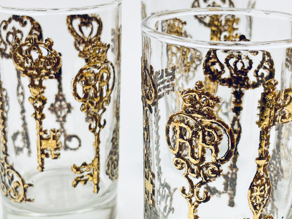 Product image for 'vintage libbey golden embossed skeleton key glasses set of four 4' (view dcef91)